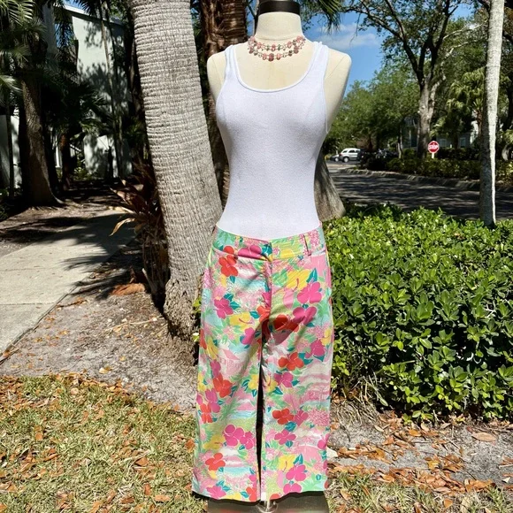 Vintage Lilly Pulitzer Harborview Pants Size 4 Capris Hawaiian Birds Floral - Picture 1 of 16